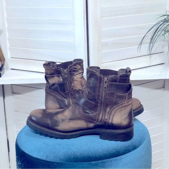 Steampunk gothic harness buckle zipper distressed rust brown biker boots sz 10.5 - Picture 6 of 10